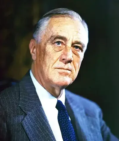 Original color transparency of FDR taken at 1944 Official Campaign Portrait session by Leon A. Perskie, Hyde Park, New York, August 21, 1944. Gift of Beatrice Perskie Foxman and Dr. Stanley B. Foxman. August 21, 1944